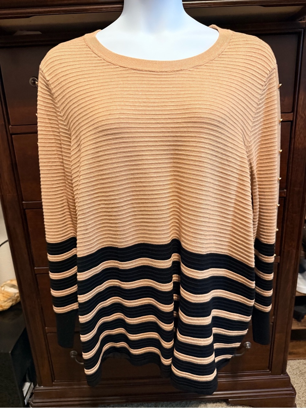 Striped Knit Sweater - beige & Black